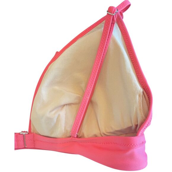 J Crew Womens Bikini Top Large Pink Triangle Ruffles Soft Padded Cups EUC - Picture 10 of 10